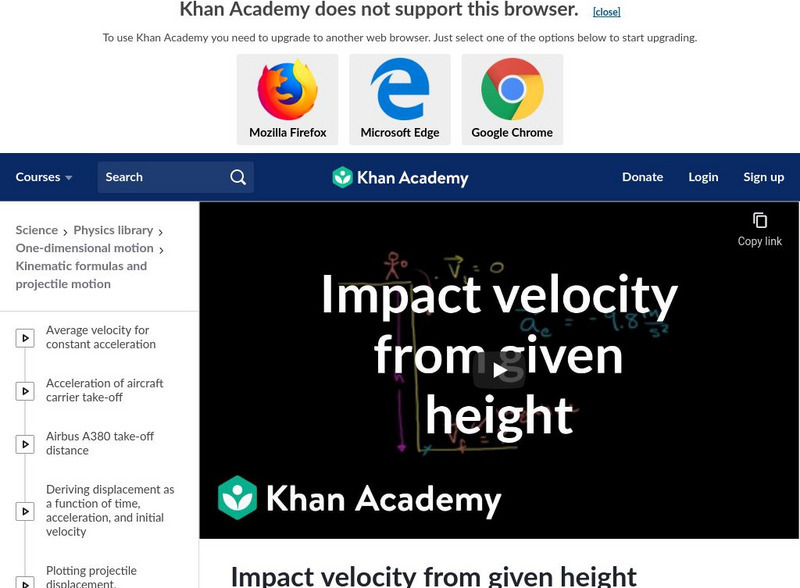 Khan Academy: Impact Velocity From Given Height Instructional Video