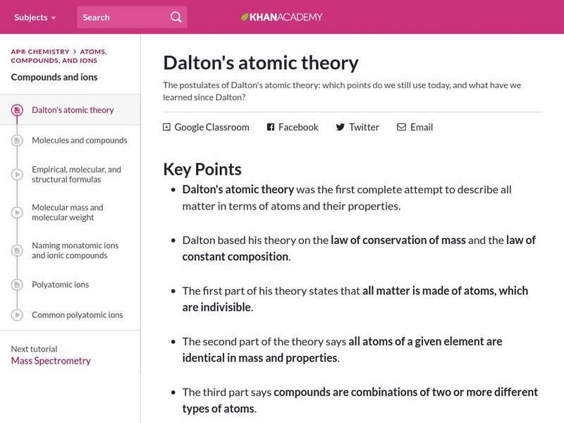 Khan Academy: Dalton's Atomic Theory Unit Plan Khan Academy: Dalton's Atomic Theory Unit Plan