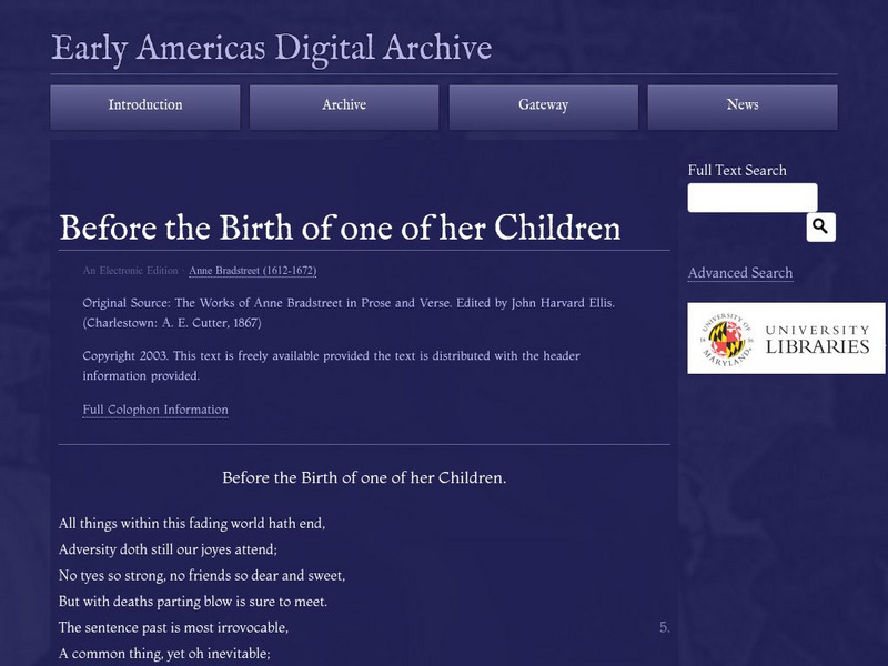 Early Americas Digital Archive: Before the Birth of One of Her Children Primary