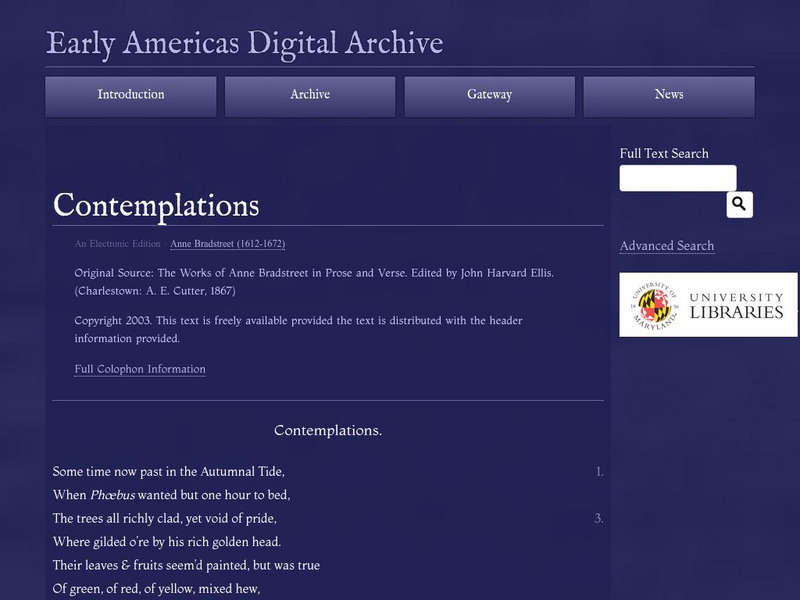 Early Americas Digital Archive: Contemplations Primary