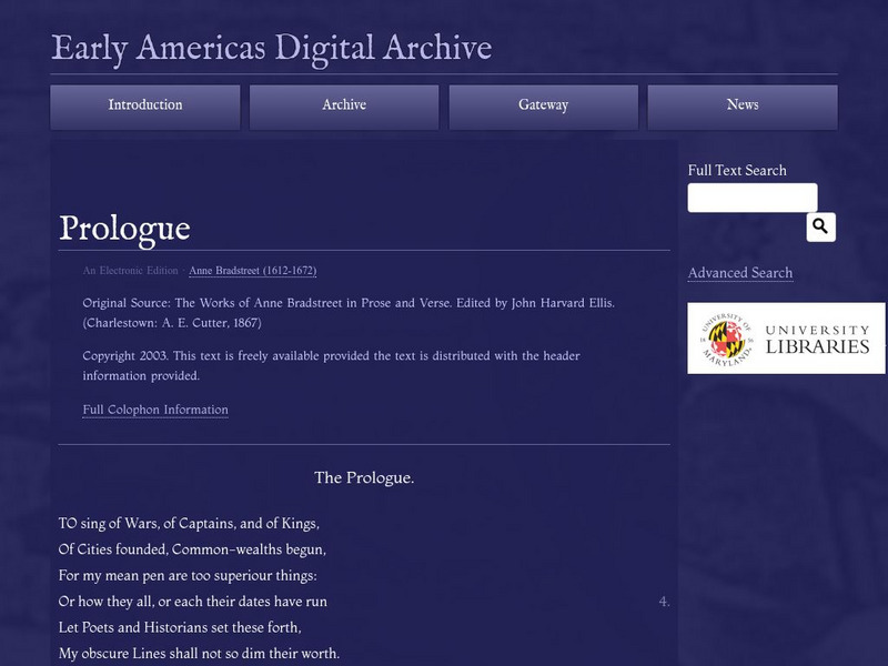 Early Americas Digital Archive: Prologue Primary