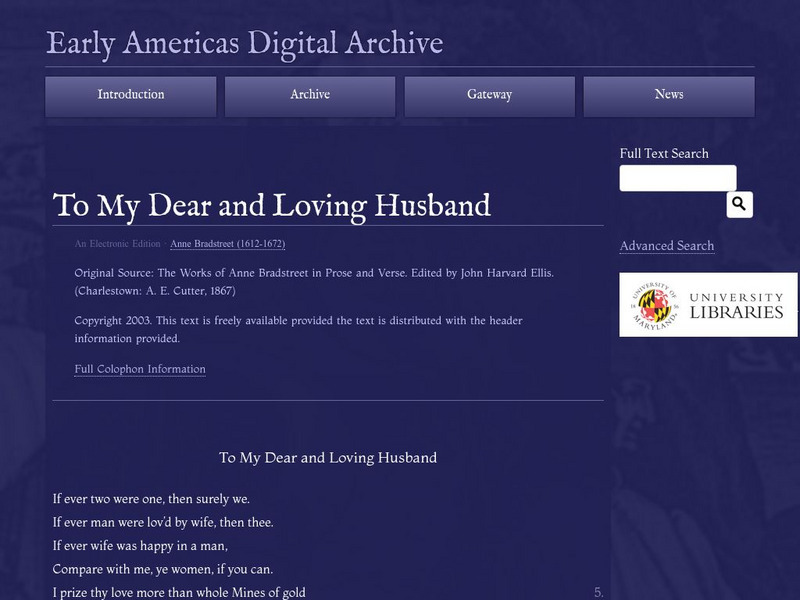 Early Americas Digital Archive: To My Dear and Loving Husband Primary