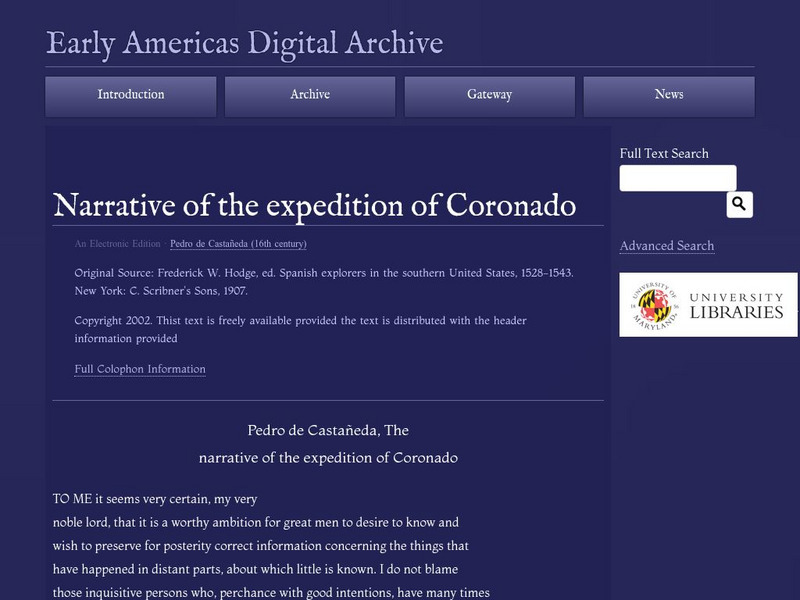 Early Americas Digital Archive: Narrative of the Expedition of Coronado Primary