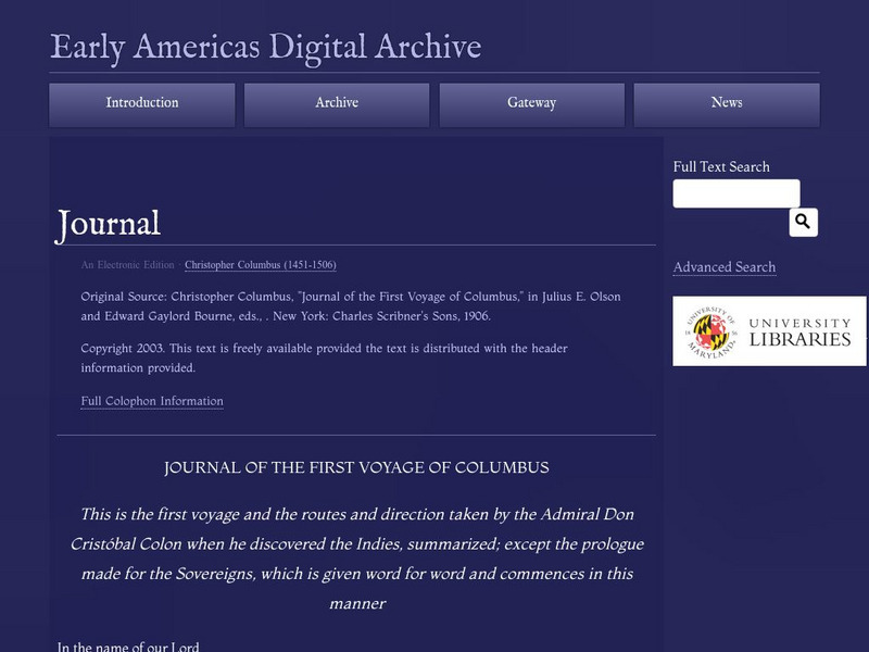 Early Americas Digital Archive: Journal Primary Early Americas Digital Archive: Journal Primary