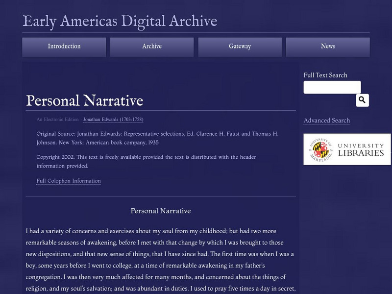 Early Americas Digital Archive: Personal Narrative Primary Early Americas Digital Archive: Personal Narrative Primary