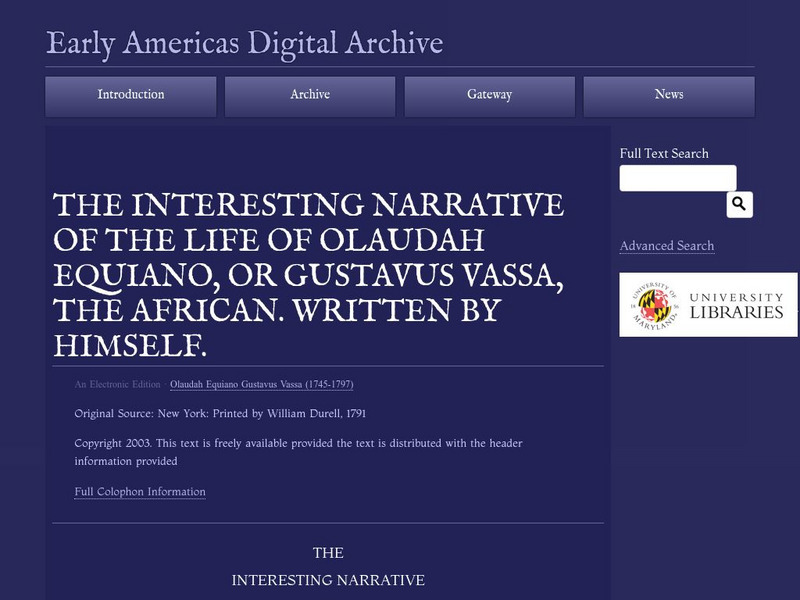 Early Americas Digital Archive: Narrative of the Life of Olaudah Equiano Primary Early Americas Digital Archive: Narrative of the Life of Olaudah Equiano Primary