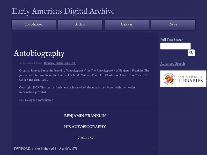 Early Americas Digital Archive: Autobiography Primary Early Americas Digital Archive: Autobiography Primary