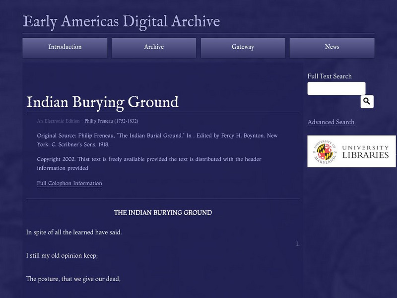 Early Americas Digital Archive: Indian Burying Ground Primary Early Americas Digital Archive: Indian Burying Ground Primary