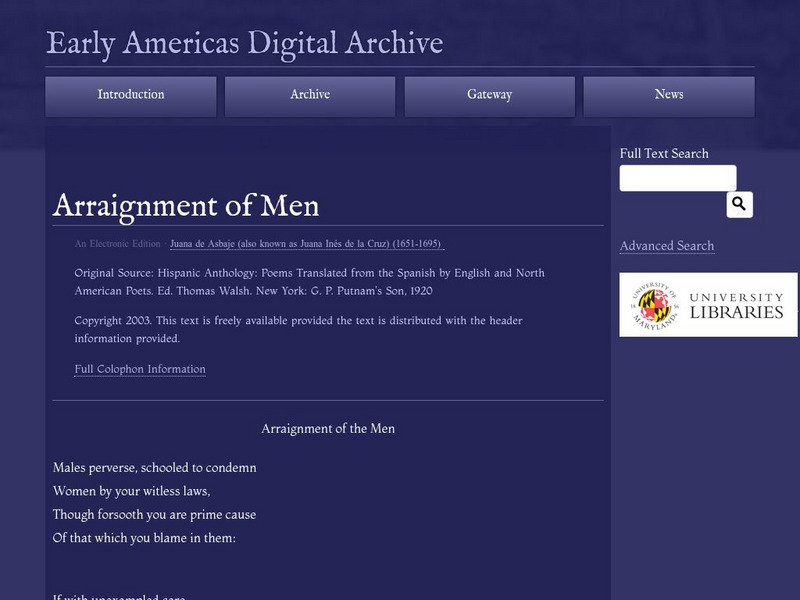Early Americas Digital Archive: Arraignment of Men Primary