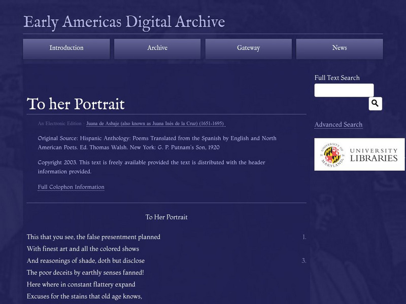 Early Americas Digital Archive: To Her Portrait Primary