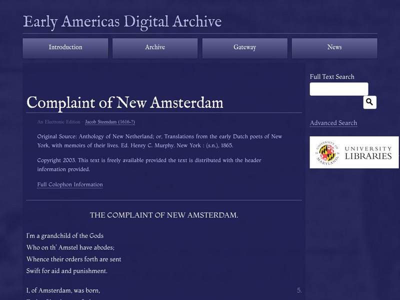 Early Americas Digital Archive: Complaint of New Amsterdam Primary