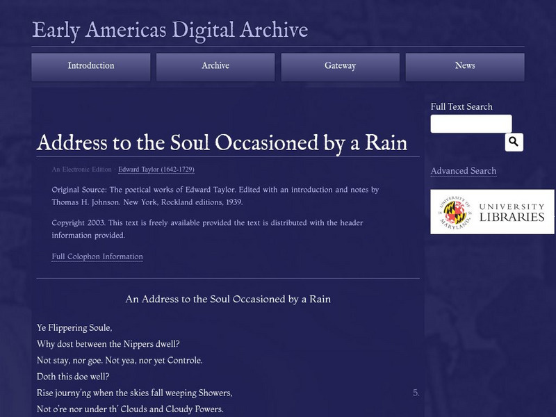 Early Americas Digital Archive: Address to the Soul Occasioned by a Rain Primary