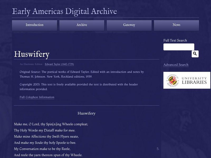 Early Americas Digital Archive: Huswifery Primary