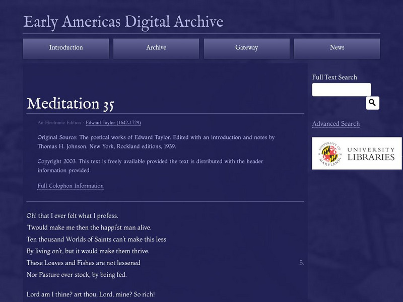 Early Americas Digital Archive: Meditation 35 Primary