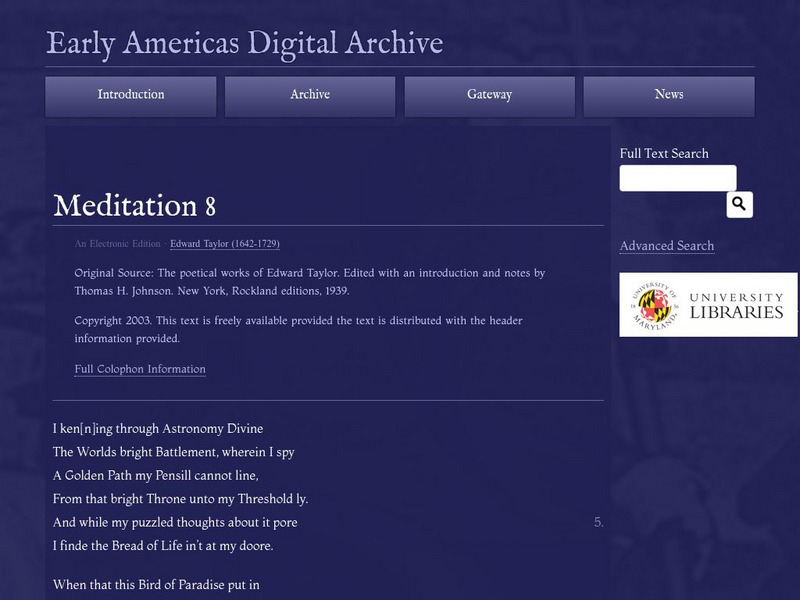Early Americas Digital Archive: Meditation 8 Primary