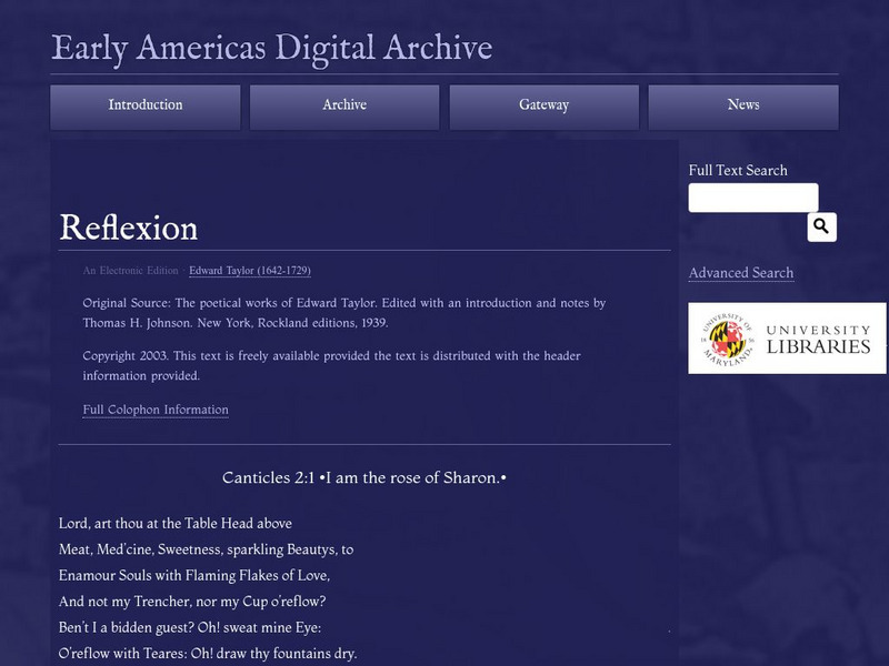 Early Americas Digital Archive: Reflexion Primary