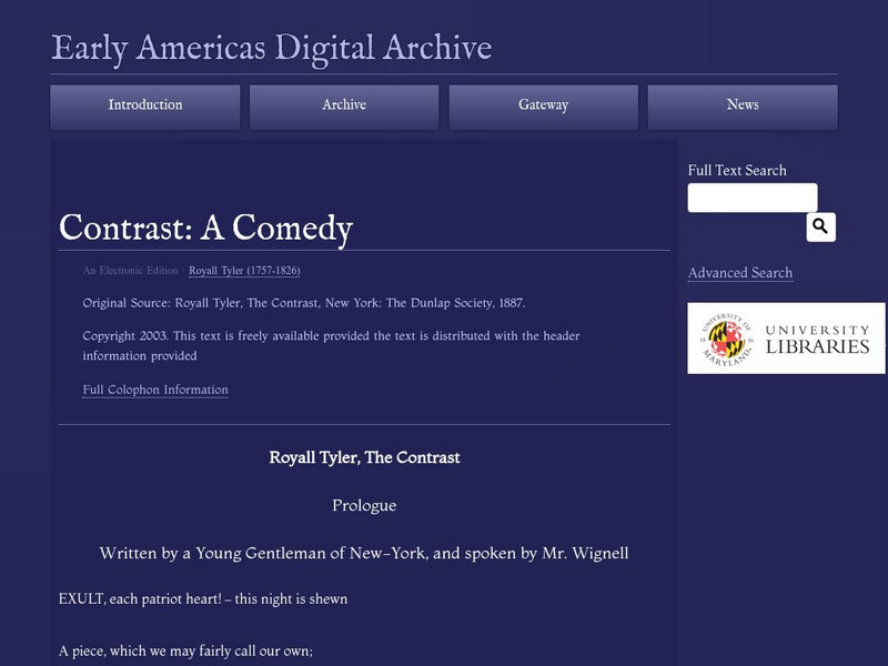 Early Americas Digital Archive: Contrast: A Comedy Primary