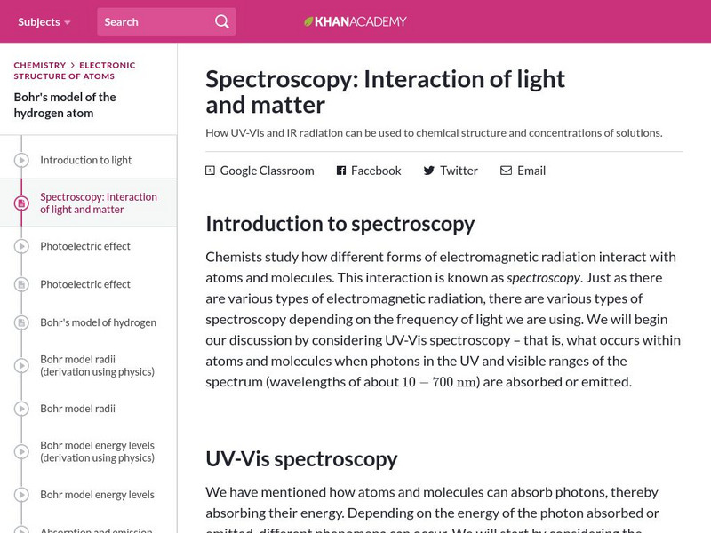 Khan Academy: Spectroscopy: Interaction of Light and Matter Unit Plan Khan Academy: Spectroscopy: Interaction of Light and Matter Unit Plan