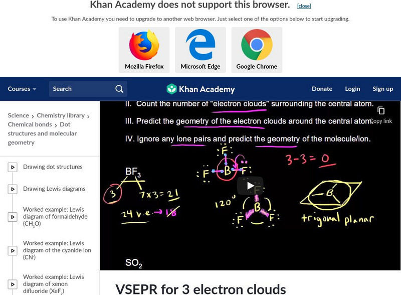 Khan Academy: Vsepr for 3 Electron Clouds Instructional Video