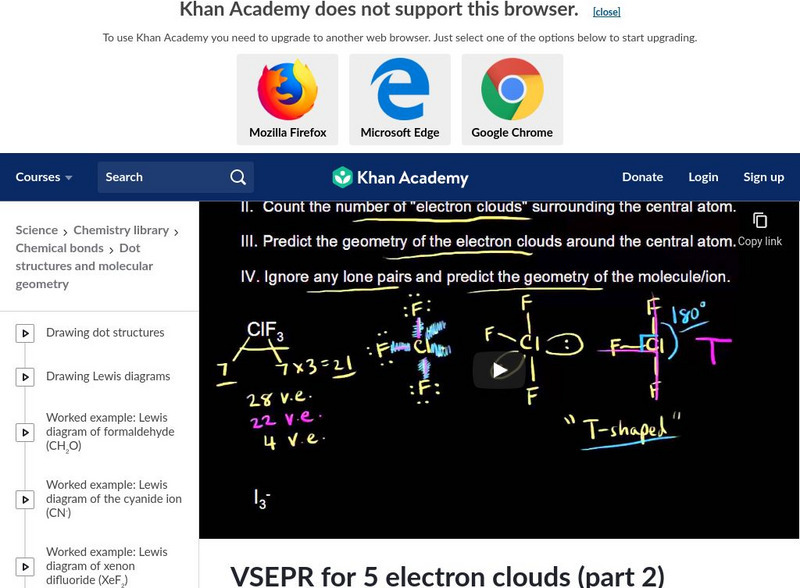 Khan Academy: Vsepr for 5 Electron Clouds Part 2 Instructional Video Khan Academy: Vsepr for 5 Electron Clouds Part 2 Instructional Video