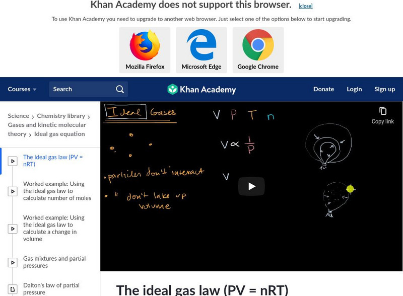 Khan Academy: Ideal Gas Equation: Pv = N Rt Instructional Video