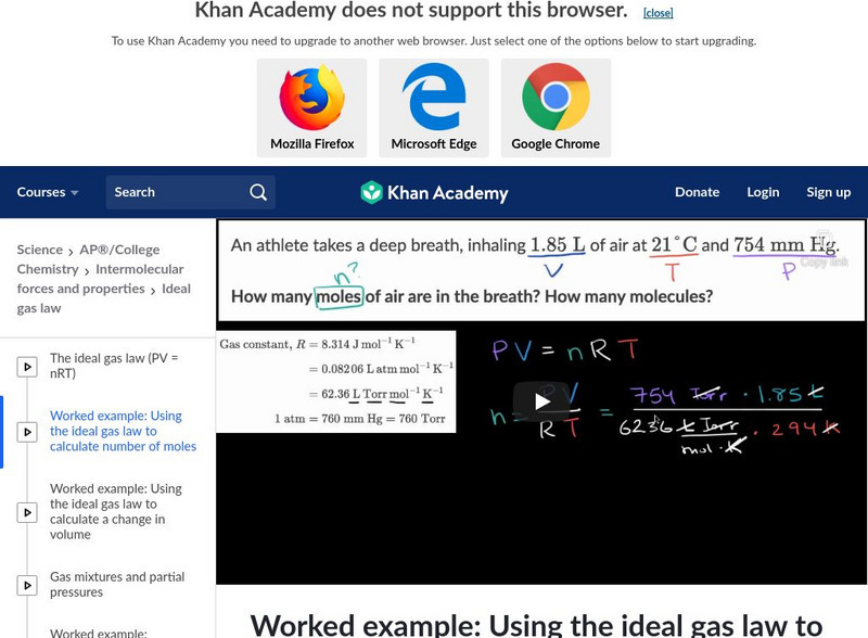 Khan Academy: Ideal Gas Equation Example 1 Instructional Video