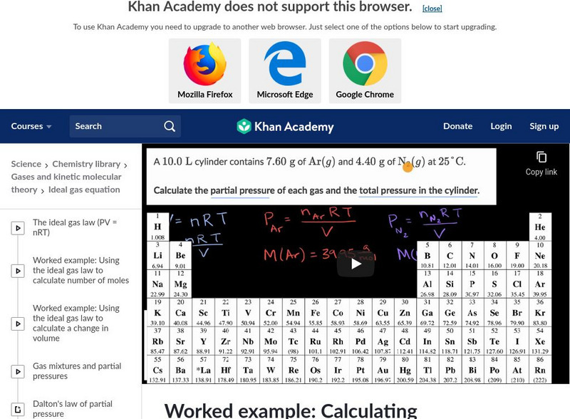 Khan Academy: Partial Pressure Example Instructional Video
