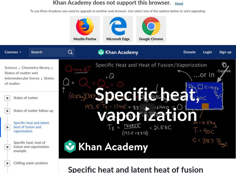 Khan Academy: Specific Heat and Latent Heat of Fusion and Vaporization Instructional Video Khan Academy: Specific Heat and Latent Heat of Fusion and Vaporization Instructional Video