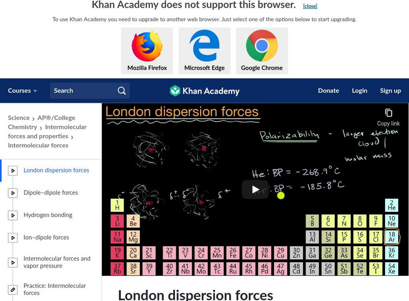 Khan Academy: Van Der Waals Forces Instructional Video Khan Academy: Van Der Waals Forces Instructional Video