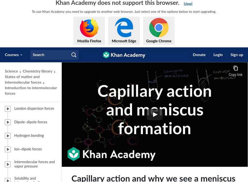 Khan Academy: Capillary Action and Why We See a Meniscus Instructional Video
