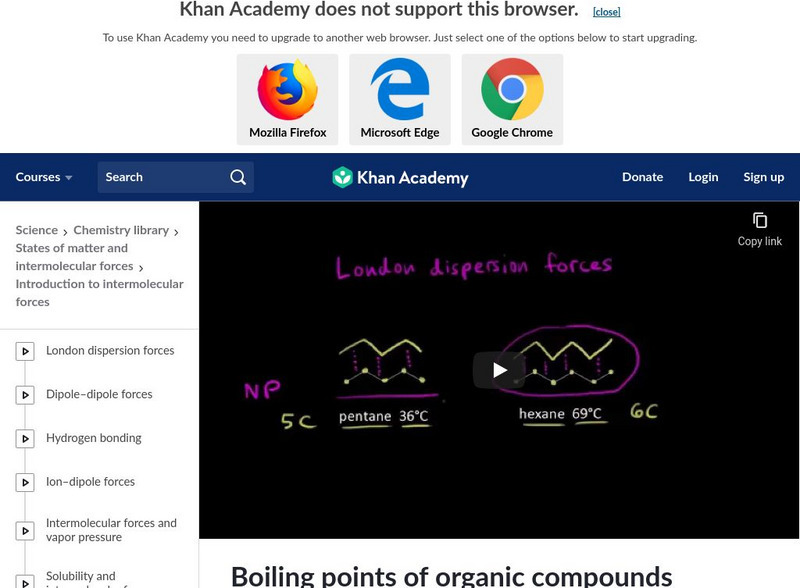 Khan Academy: Boiling Points of Organic Compounds Instructional Video