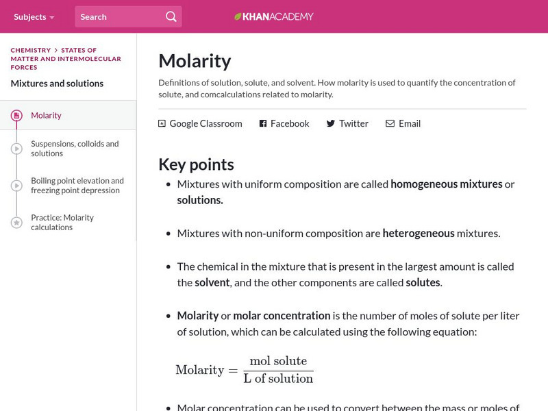 Khan Academy: Molarity Unit Plan Khan Academy: Molarity Unit Plan