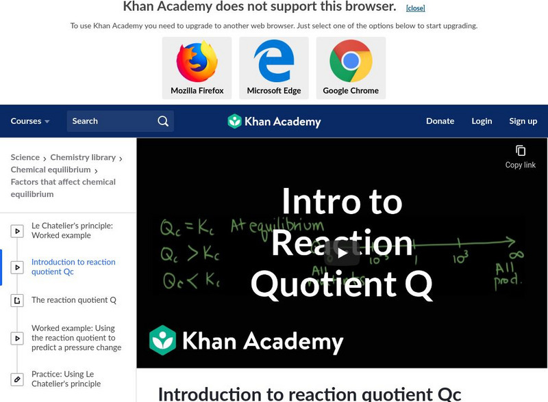 Khan Academy: Introduction to Reaction Quotient Qc Instructional Video