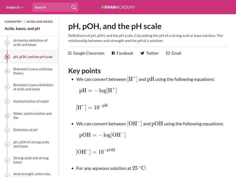Khan Academy: P H, P Oh, and the P H Scale Handout Khan Academy: P H, P Oh, and the P H Scale Handout