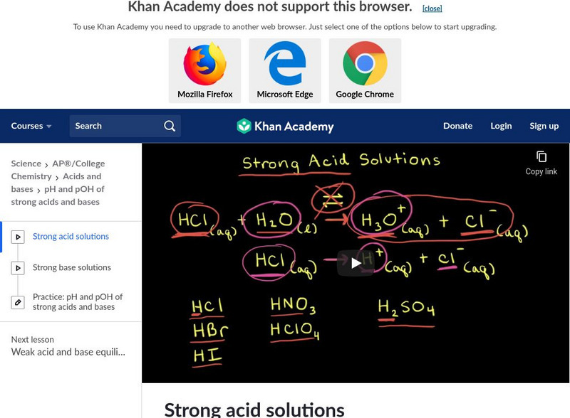 Khan Academy: P H, P Oh of Strong Acids and Bases Instructional Video