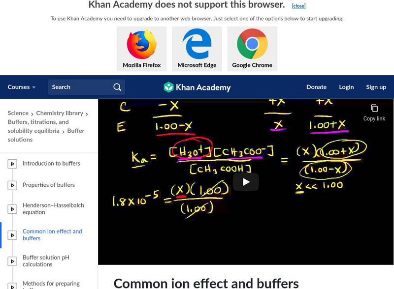 Khan Academy: Common Ion Effect and Buffers Instructional Video Khan Academy: Common Ion Effect and Buffers Instructional Video