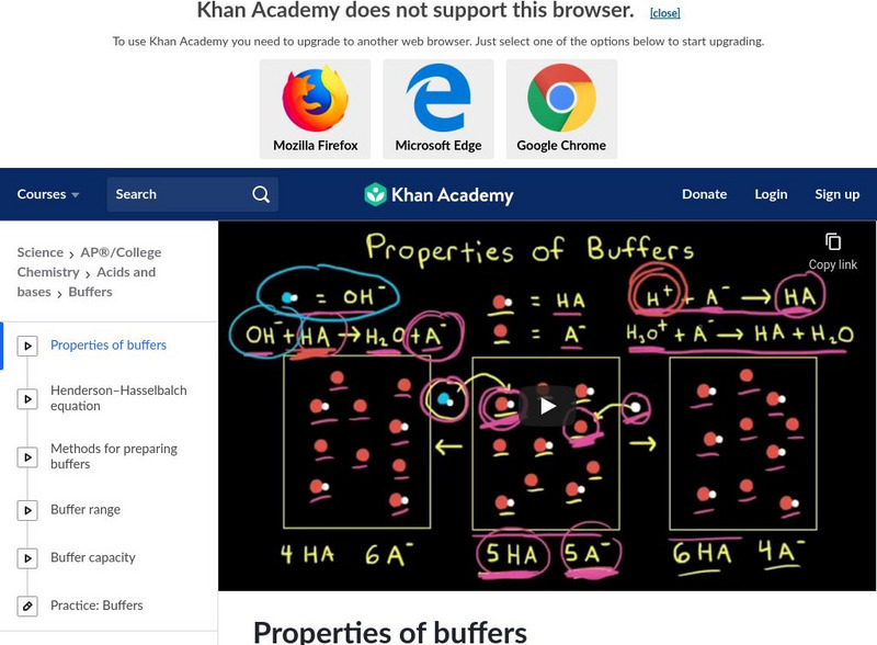Khan Academy: Buffers and Henderson Hasselbalch Instructional Video