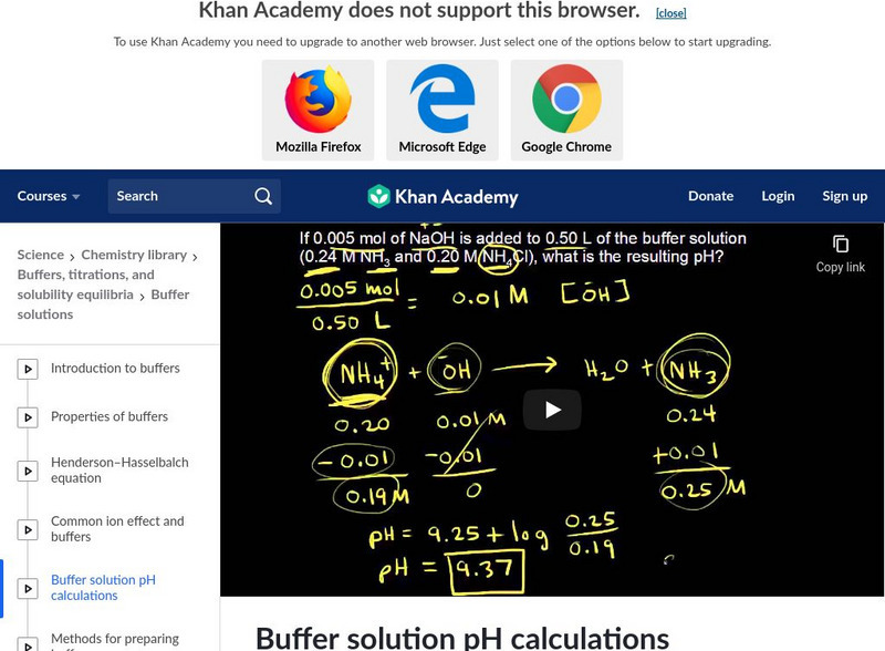Khan Academy: Buffer Solution P H Calculations Instructional Video