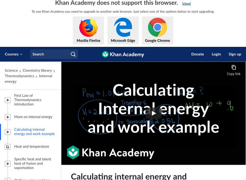 Khan Academy: Calculating Internal Energy and Work Example Instructional Video