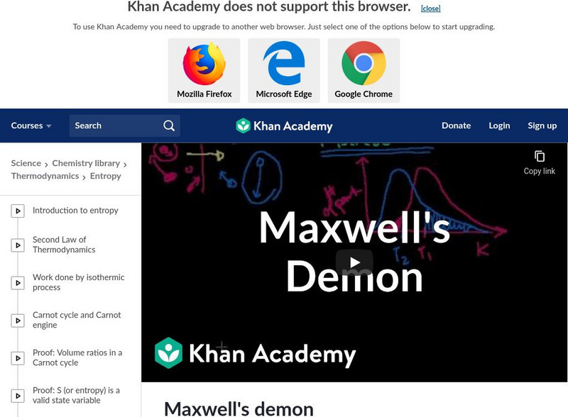 Khan Academy: Maxwell's Demon Instructional Video Khan Academy: Maxwell's Demon Instructional Video
