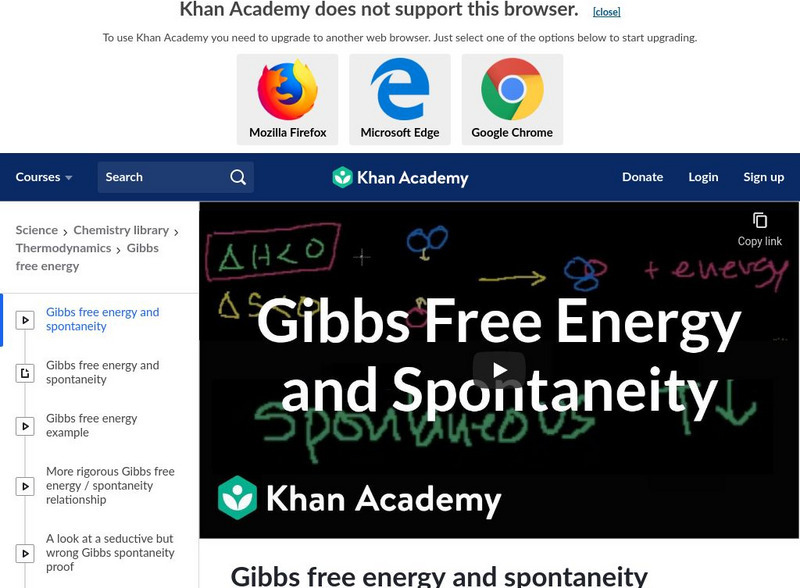 Khan Academy: Gibbs Free Energy and Spontaneity Instructional Video Khan Academy: Gibbs Free Energy and Spontaneity Instructional Video