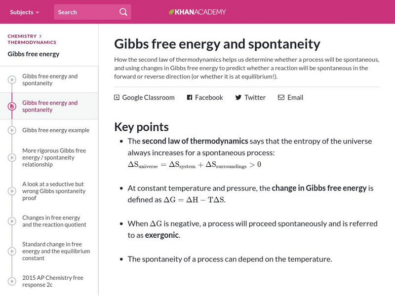 Khan Academy: Gibbs Free Energy and Spontaneity Handout Khan Academy: Gibbs Free Energy and Spontaneity Handout