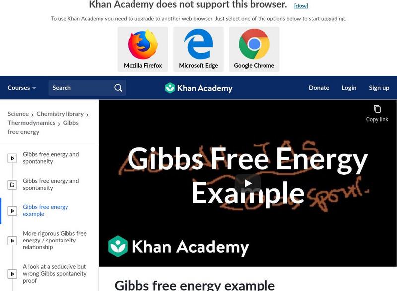 Khan Academy: Gibbs Free Energy Example Instructional Video Khan Academy: Gibbs Free Energy Example Instructional Video
