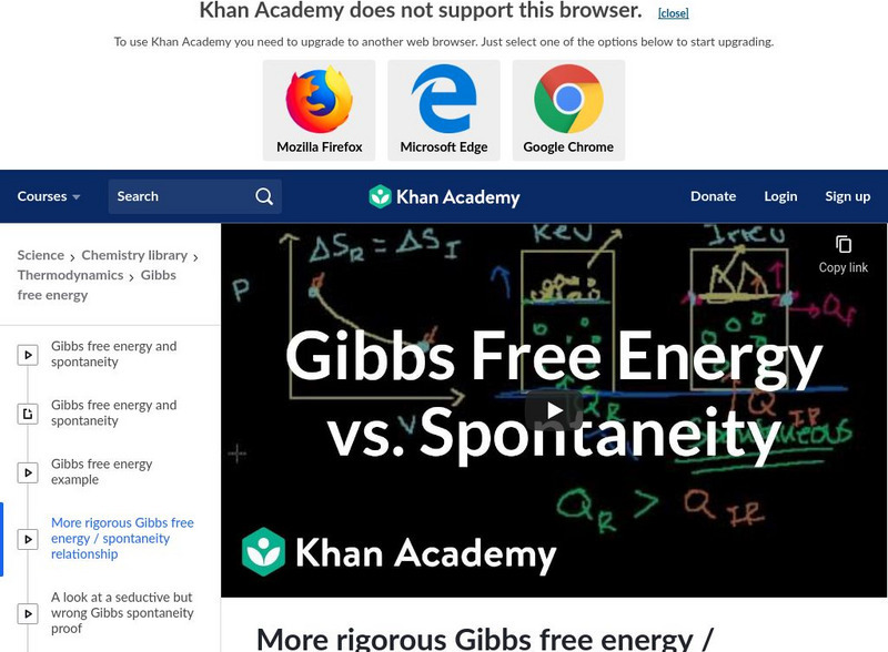 Khan Academy: More Rigorous Gibbs Free Energy / Spontaneity Relationship Instructional Video Khan Academy: More Rigorous Gibbs Free Energy / Spontaneity Relationship Instructional Video