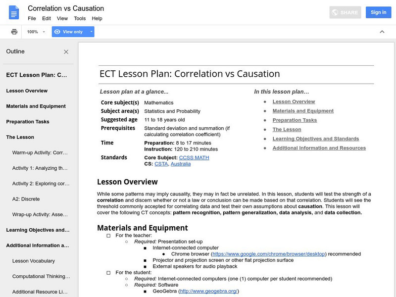 Google for Education: Correlation vs Causation Lesson Plan for 9th 