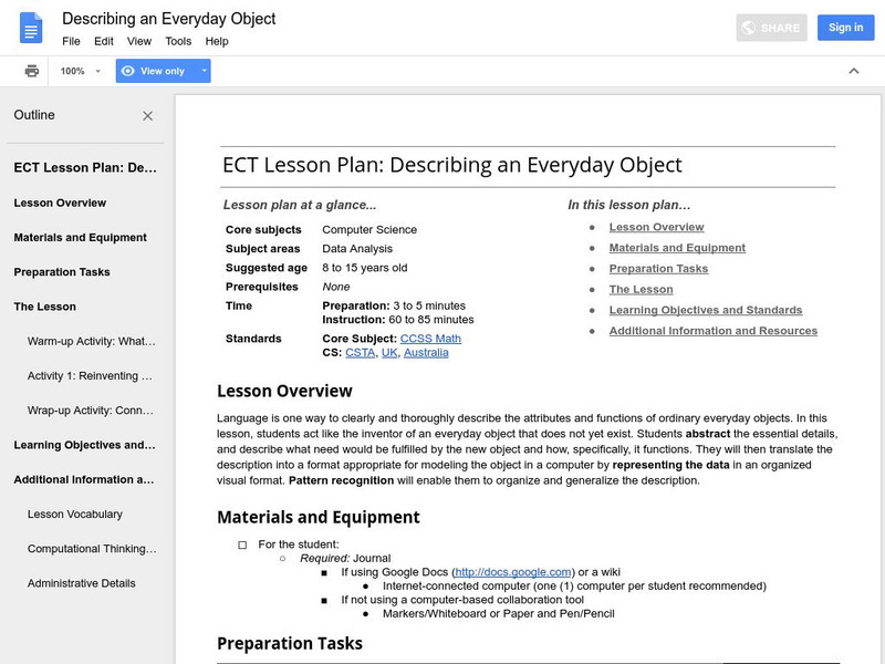 Google for Education: Describing an Everyday Object Lesson Plan Google for Education: Describing an Everyday Object Lesson Plan