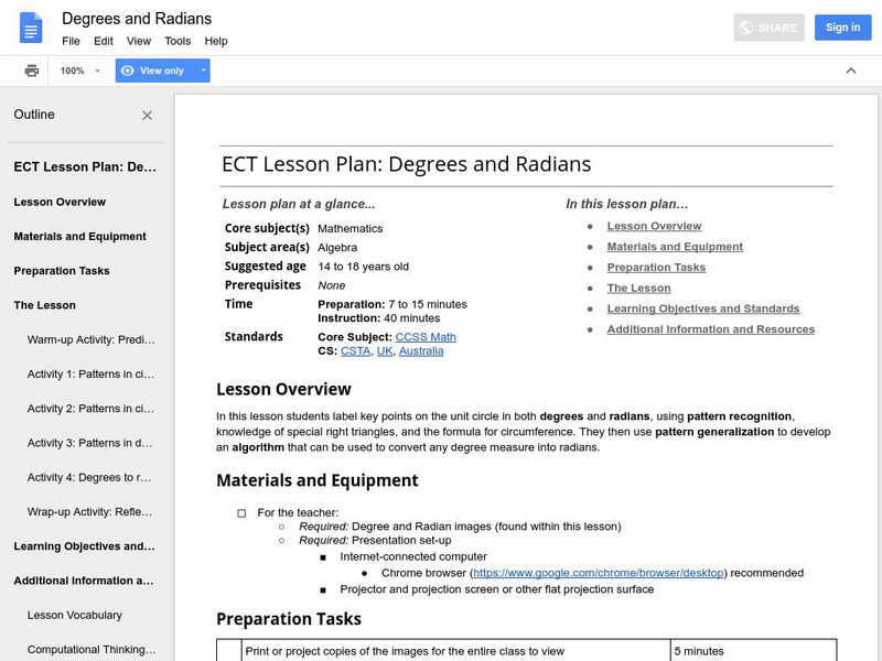 Google for Education: Degrees and Radians Lesson Plan Google for Education: Degrees and Radians Lesson Plan