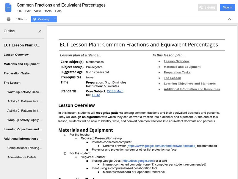 Google for Education: Common Fractions and Equivalent Percentages Unknown Type Google for Education: Common Fractions and Equivalent Percentages Unknown Type
