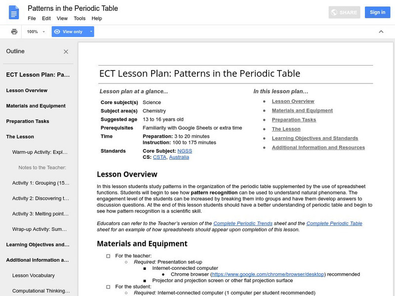 Google for Education: Patterns in the Periodic Table Lesson Plan Google for Education: Patterns in the Periodic Table Lesson Plan