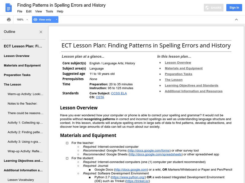 Google for Education: Finding Patterns in Spelling Errors and History Lesson Plan